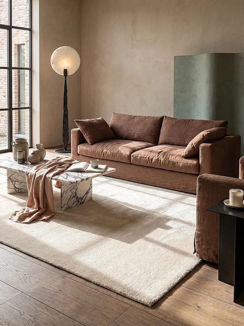 Hochflor-Teppich Cremeweiß Uni - Polyester, 17 mm Gesamthöhe
