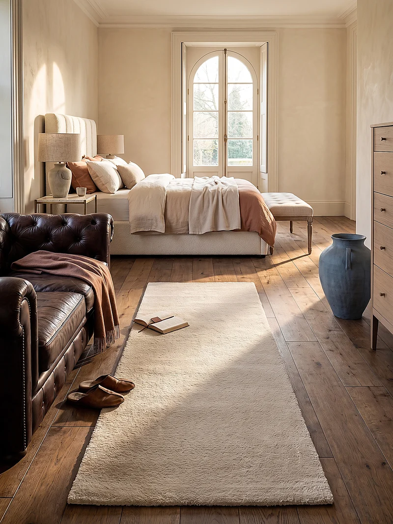 Hochflor-Teppich Cremeweiß Uni - Polyester, 17 mm Gesamthöhe
