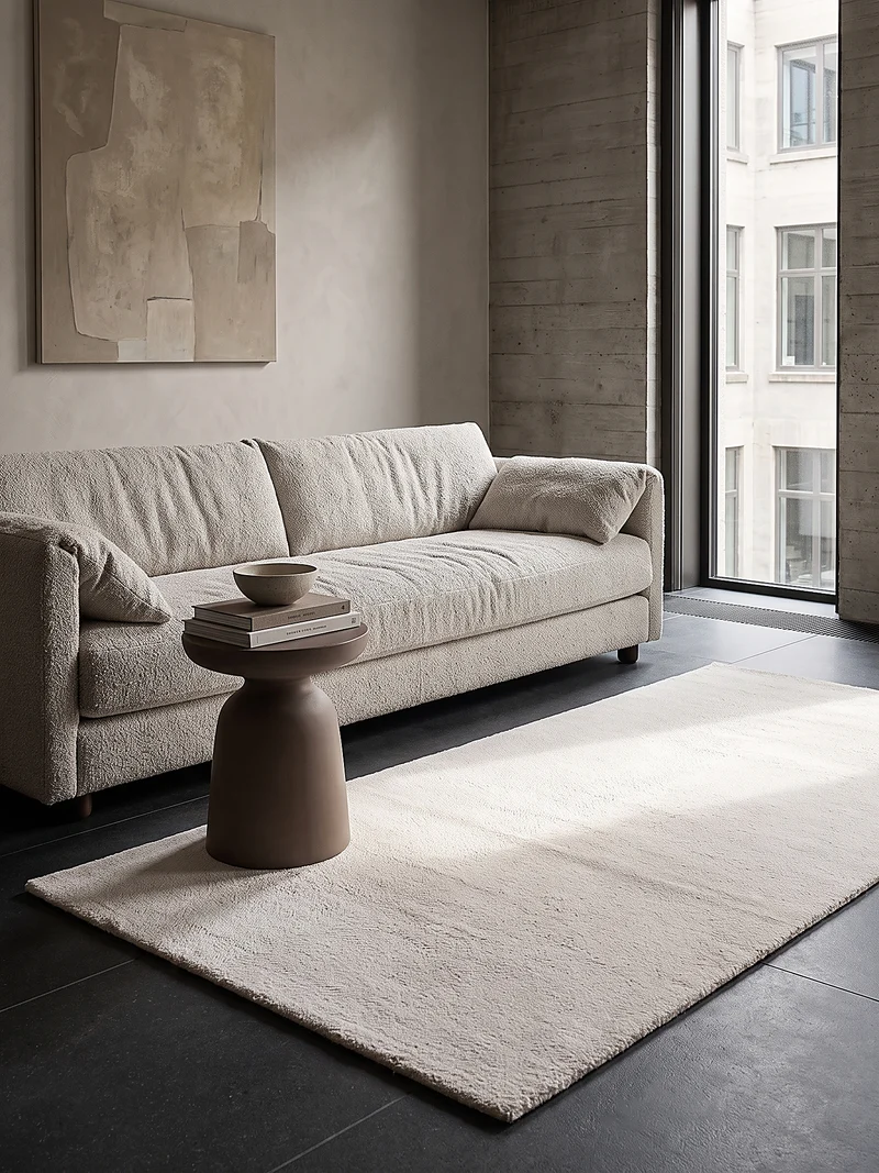Hochflor-Teppich Cremeweiß Uni - Polyester, 17 mm Gesamthöhe
