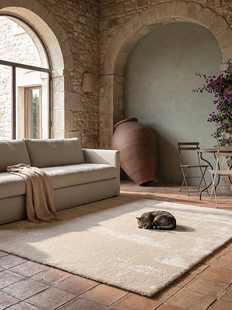 Hochflor-Teppich Cremeweiß Uni - Polyester, 17 mm Gesamthöhe