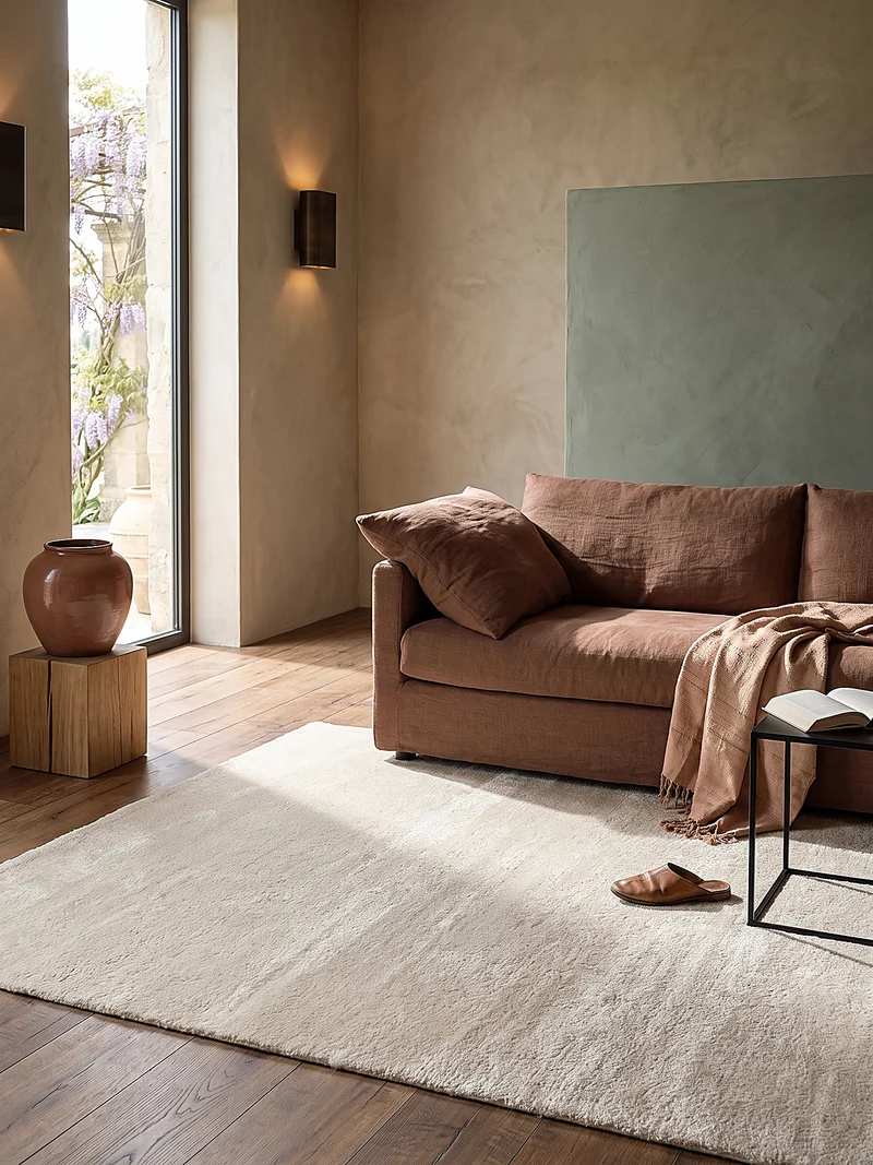 Hochflor-Teppich Cremeweiß Uni - Polyester, 17 mm Gesamthöhe