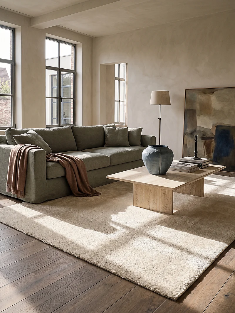 Hochflor-Teppich Cremeweiß Uni - Polyester, 17 mm Gesamthöhe
