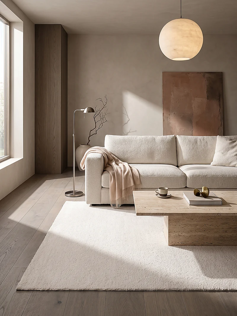 Hochflor-Teppich Cremeweiß Uni - Polyester, 17 mm Gesamthöhe