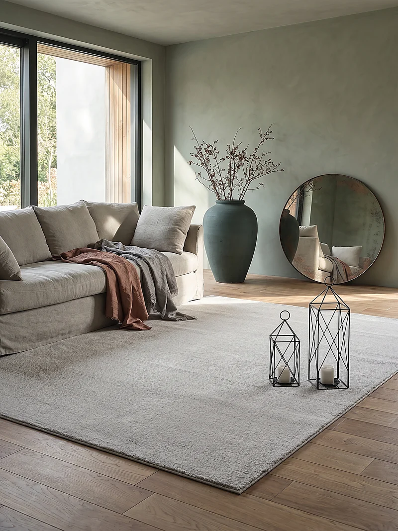 Hochflor-Teppich Cremeweiß Uni - Polyester, 17 mm Gesamthöhe