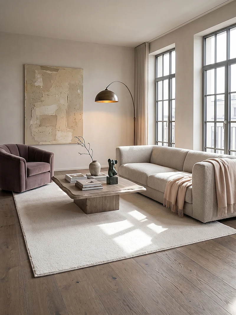 Hochflor-Teppich Cremeweiß Uni - Polyester, 17 mm Gesamthöhe