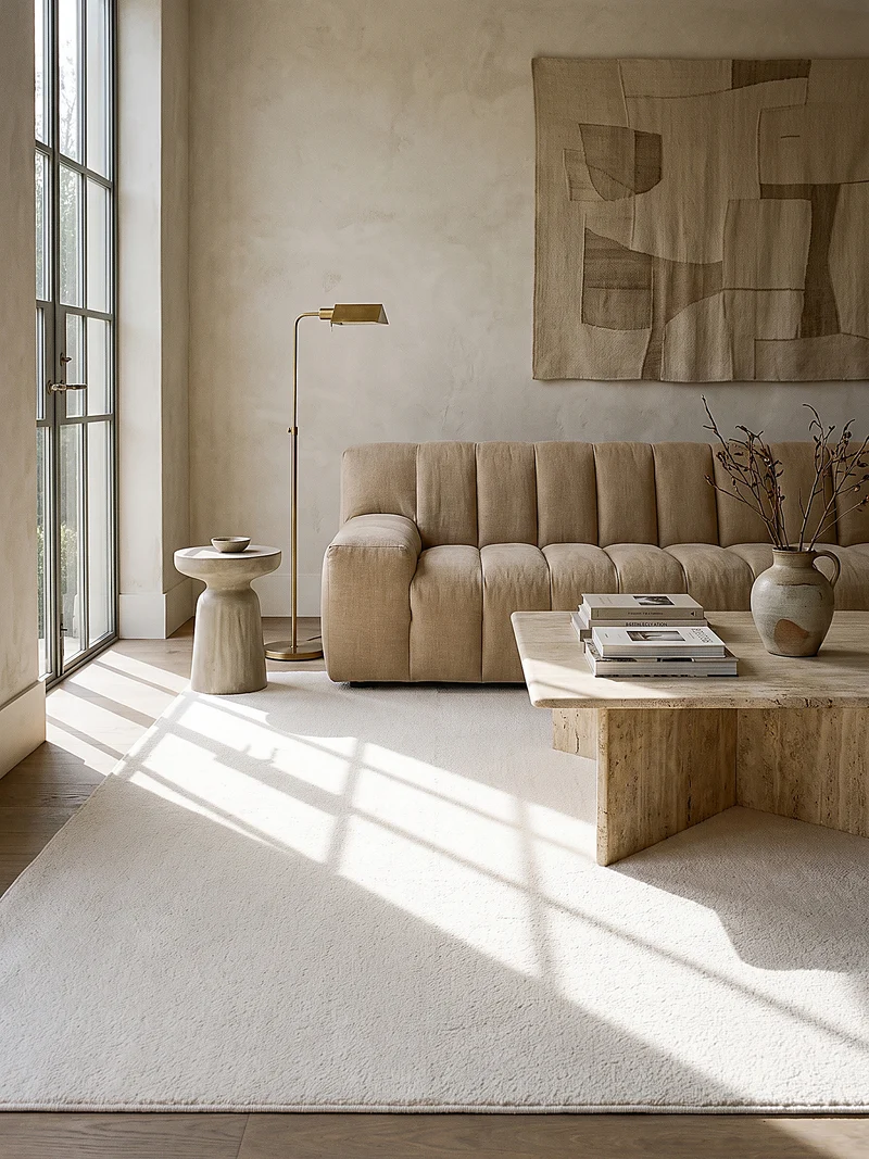 Hochflor-Teppich Cremeweiß Uni - Polyester, 17 mm Gesamthöhe