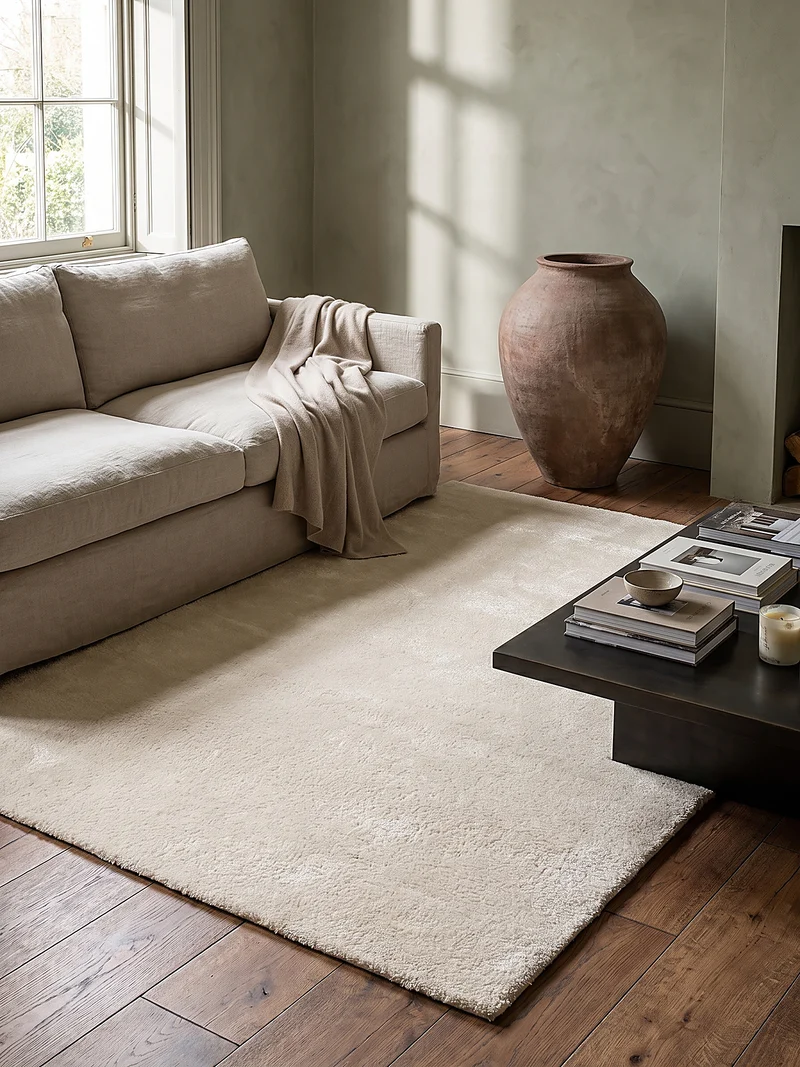 Hochflor-Teppich Cremeweiß Uni - Polyester, 17 mm Gesamthöhe