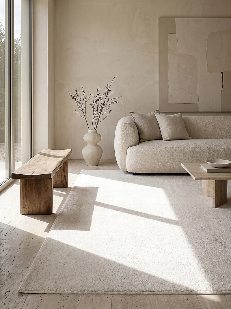 Hochflor-Teppich Cremeweiß Uni - Polyester, 17 mm Gesamthöhe