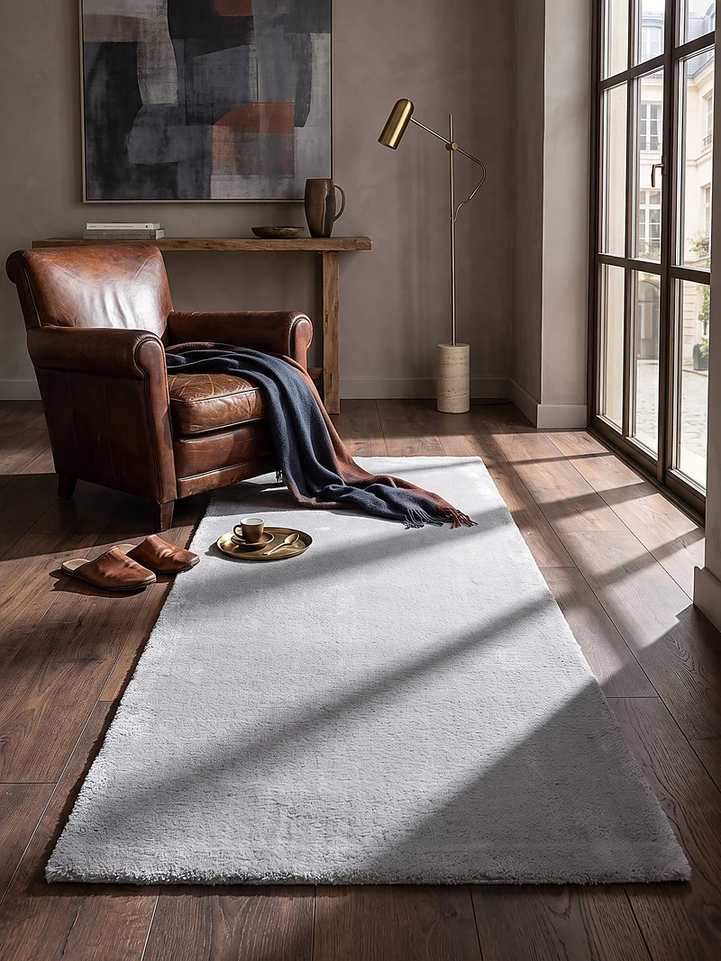 Hochflor-Teppich Hellgrau Uni - Polyester, 17 mm Gesamthöhe
