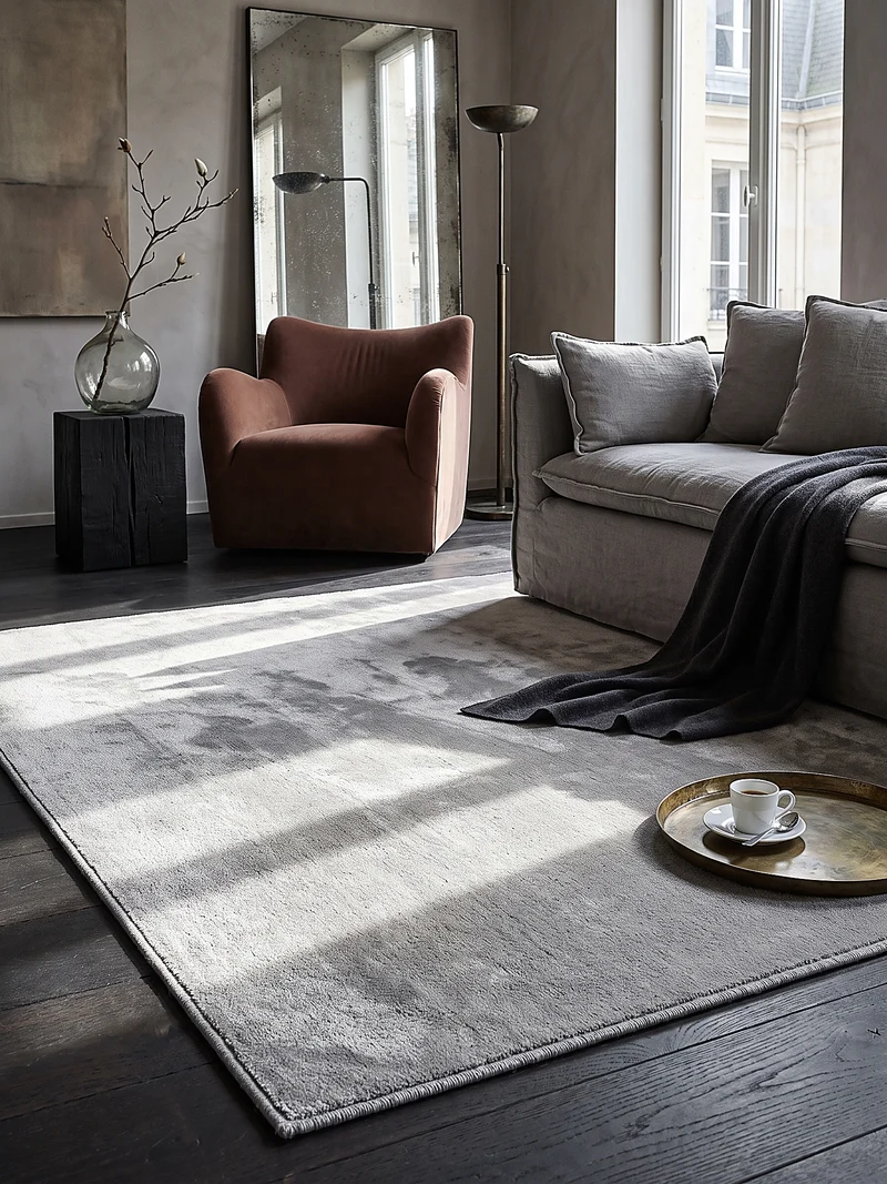 Hochflor-Teppich Hellgrau Uni - Polyester, 17 mm Gesamthöhe