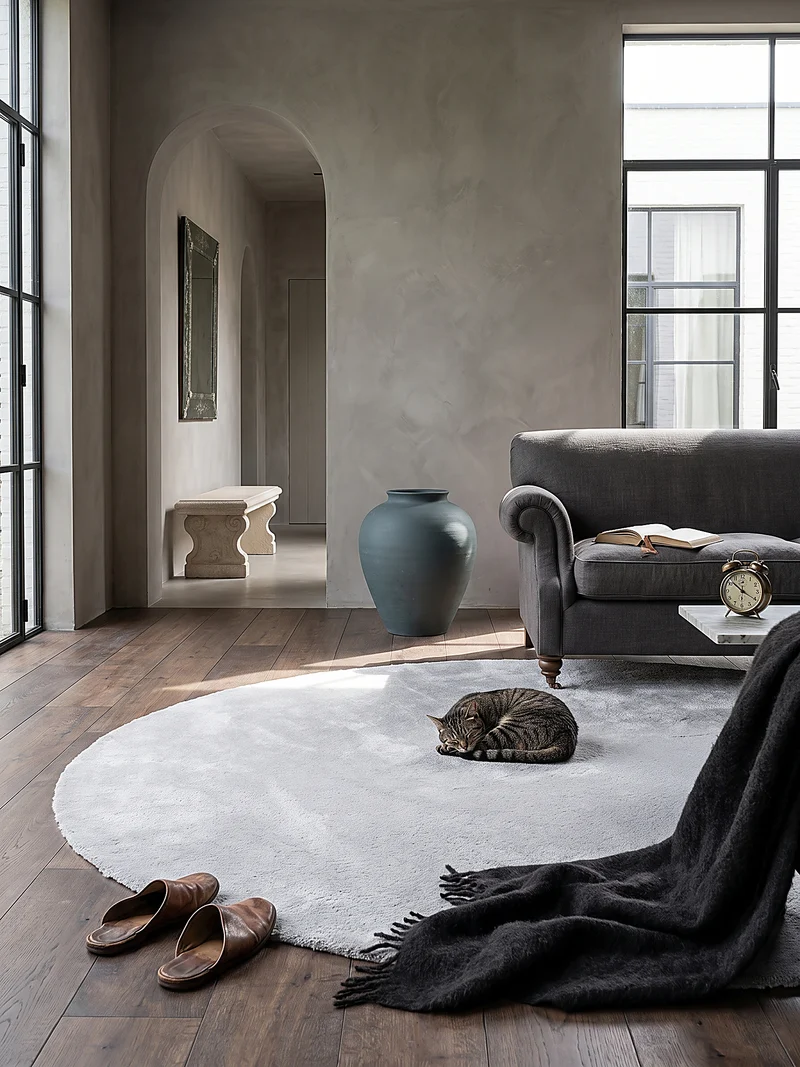 Hochflor-Teppich Hellgrau Uni - Polyester, 17 mm Gesamthöhe