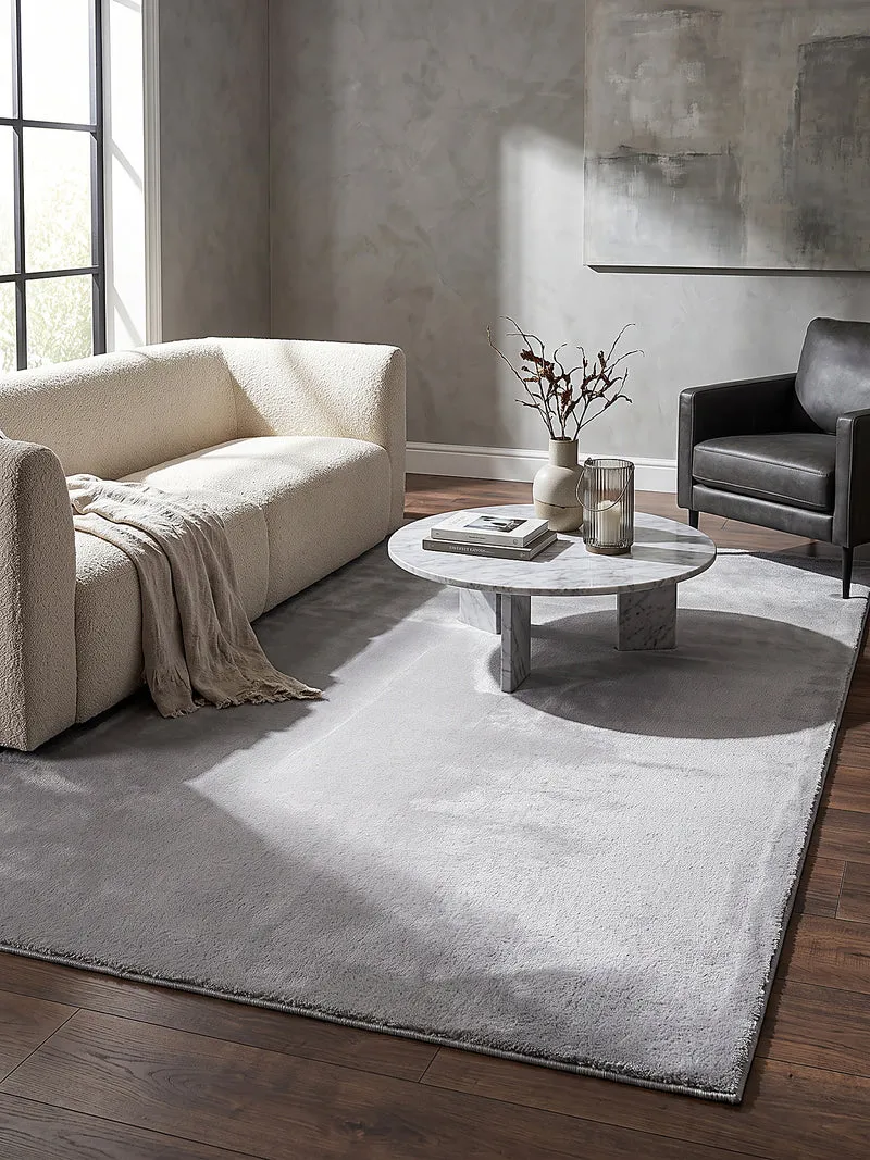 Hochflor-Teppich Hellgrau Uni - Polyester, 17 mm Gesamthöhe