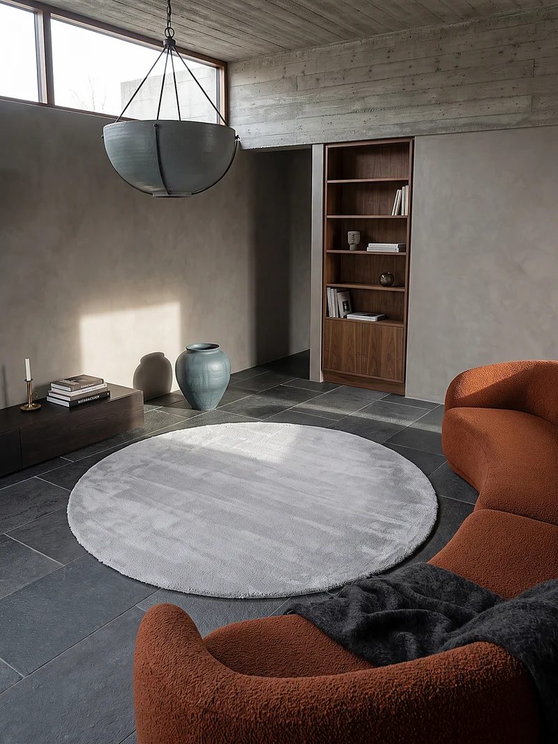 Hochflor-Teppich Hellgrau Uni - Polyester, 17 mm Gesamthöhe