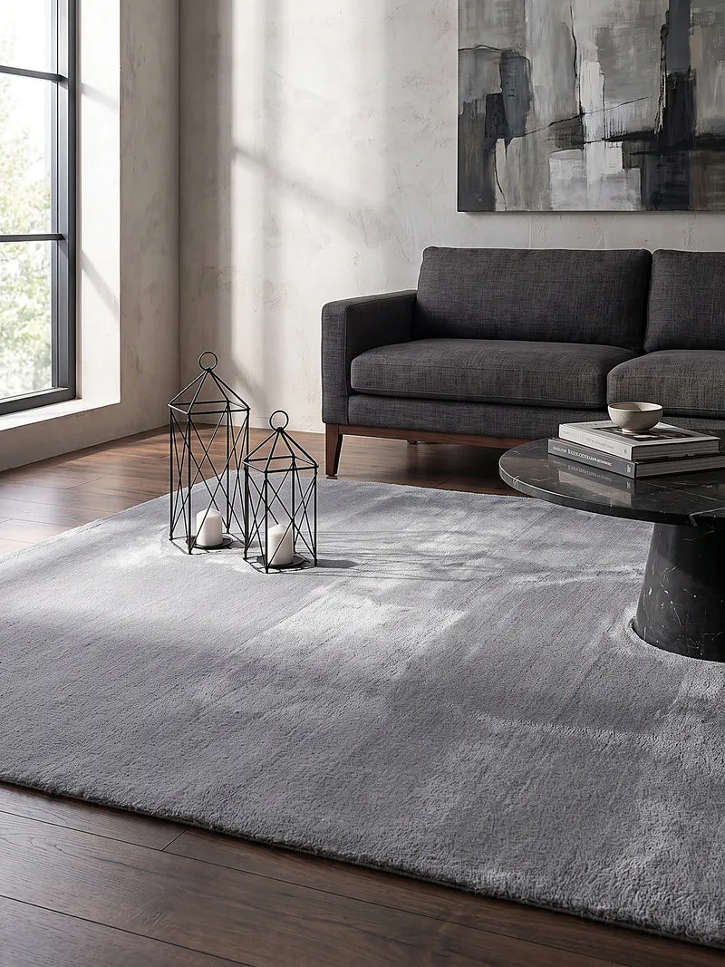 Hochflor-Teppich Hellgrau Uni - Polyester, 17 mm Gesamthöhe