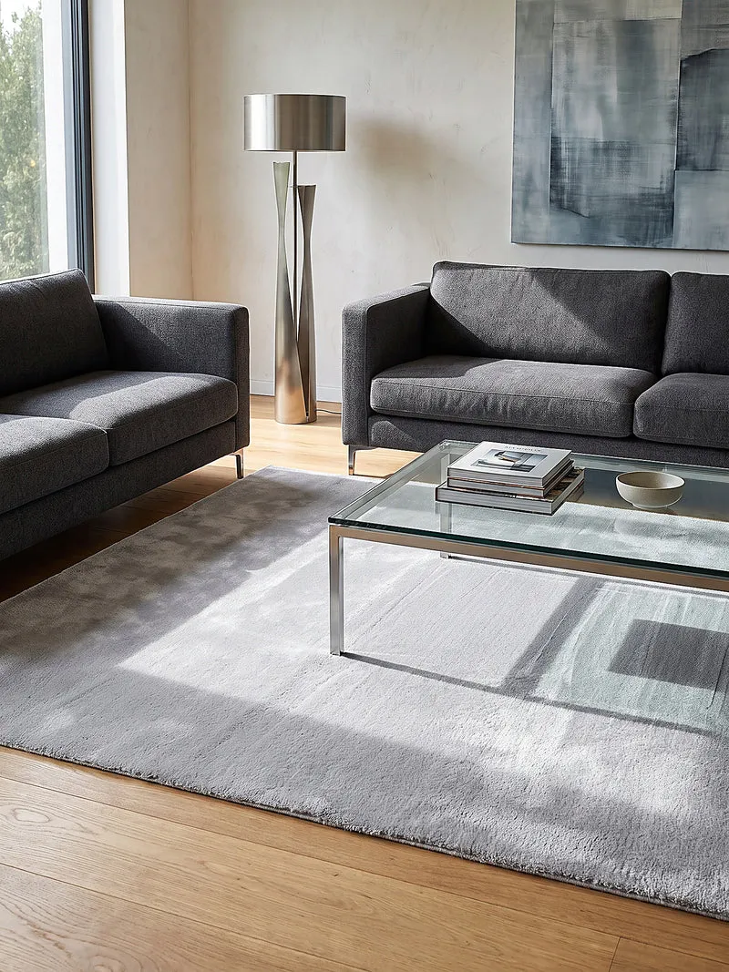 Hochflor-Teppich Hellgrau Uni - Polyester, 17 mm Gesamthöhe