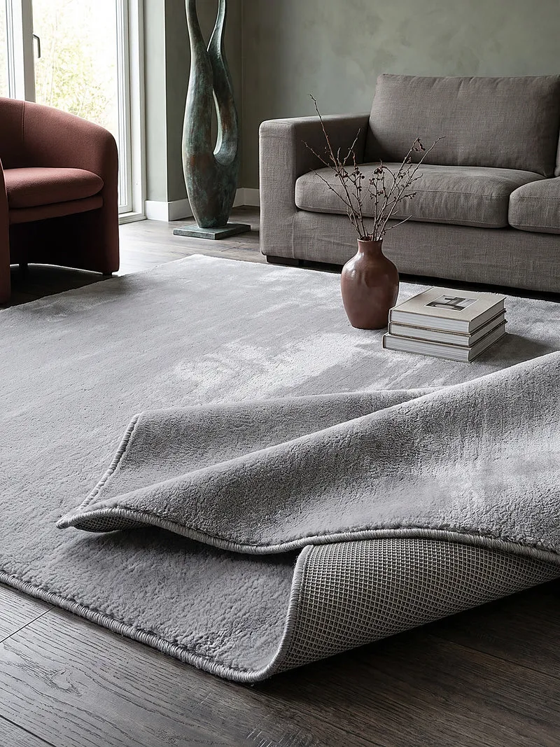 Hochflor-Teppich Hellgrau Uni - Polyester, 17 mm Gesamthöhe
