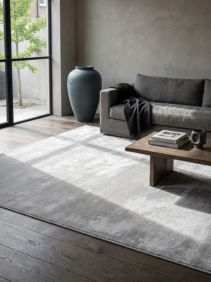 Hochflor-Teppich Hellgrau Uni - Polyester, 17 mm Gesamthöhe