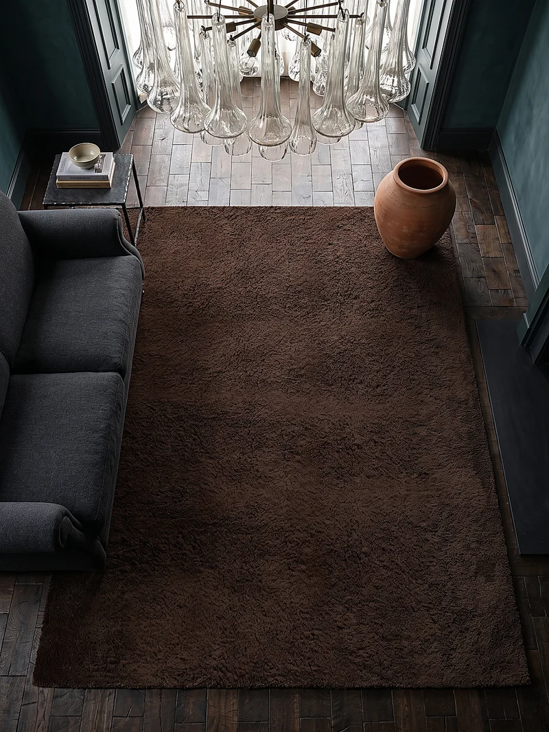 Hochflor-Teppich Schokoladenbraun Uni - Polyester, 17 mm Gesamthöhe