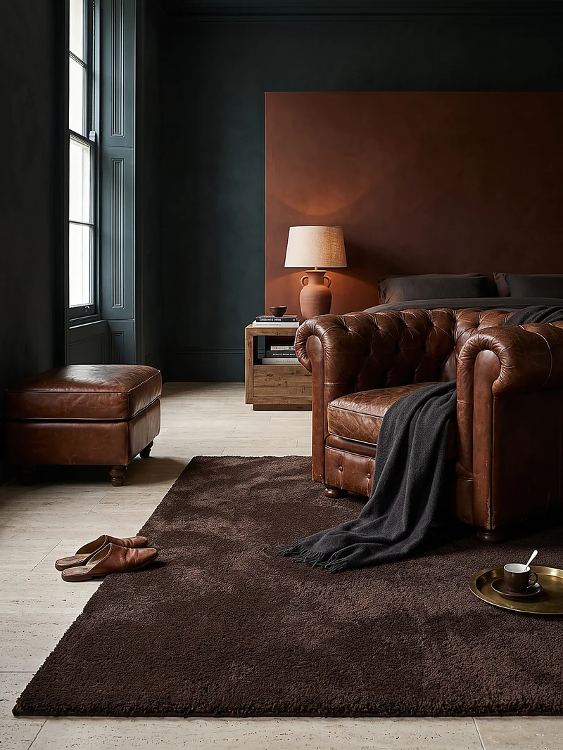 Hochflor-Teppich Schokoladenbraun Uni - Polyester, 17 mm Gesamthöhe