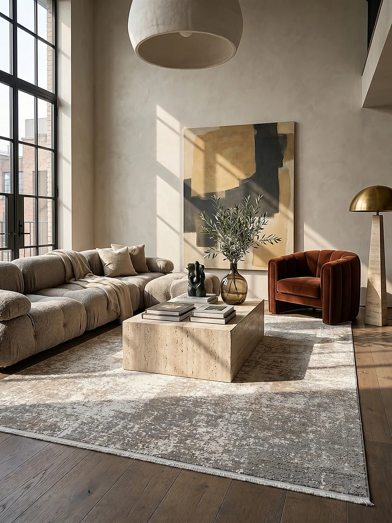 Kurzflor-Teppich Distressed-abstrakter - Polyester, 8 mm Gesamthöhe