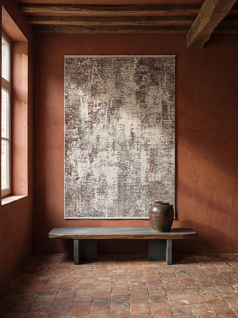Kurzflor-Teppich Distressed-abstrakter - Polyester, 8 mm Gesamthöhe