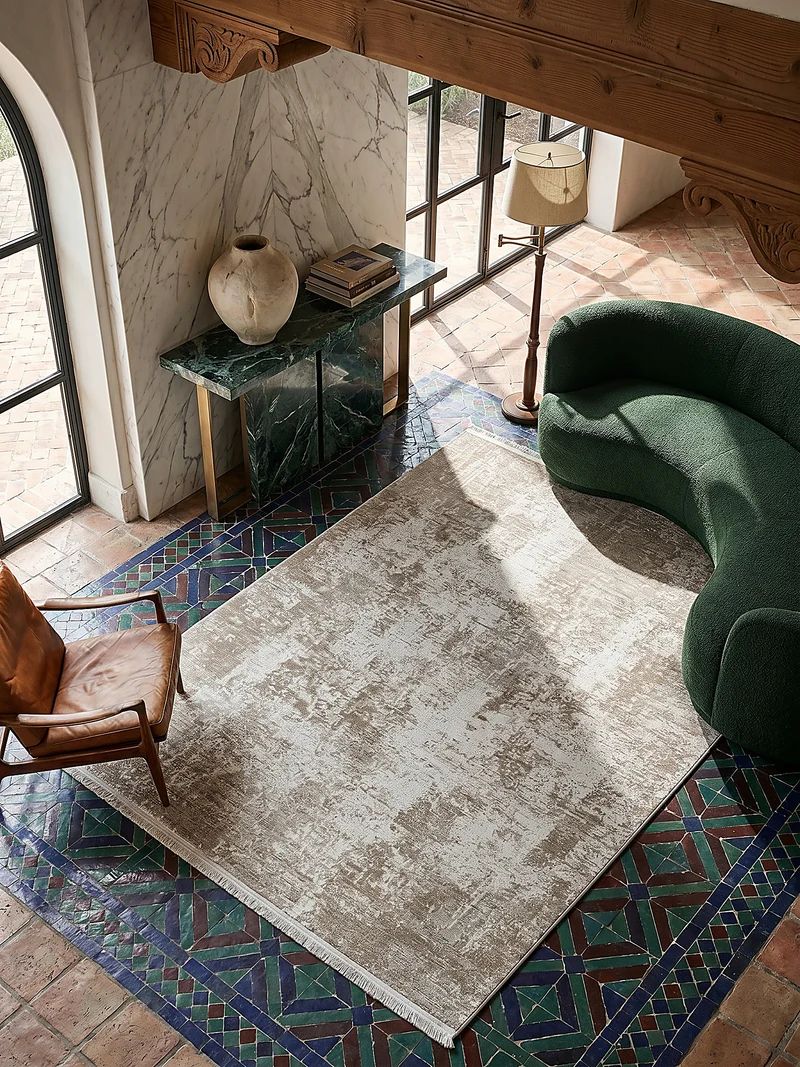 Kurzflor-Teppich Distressed-abstrakter - Polyester, 8 mm Gesamthöhe