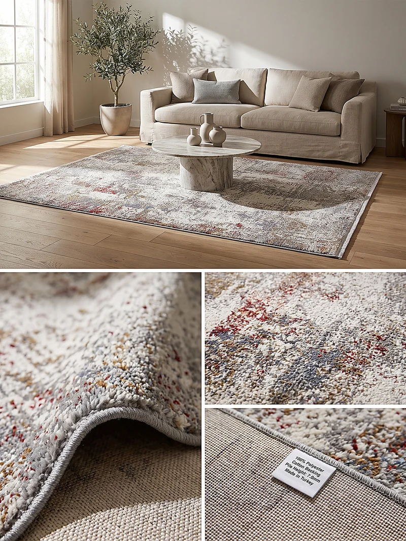 Kurzflor-Teppich Distressed-abstrakter - Polyester, 8 mm Gesamthöhe