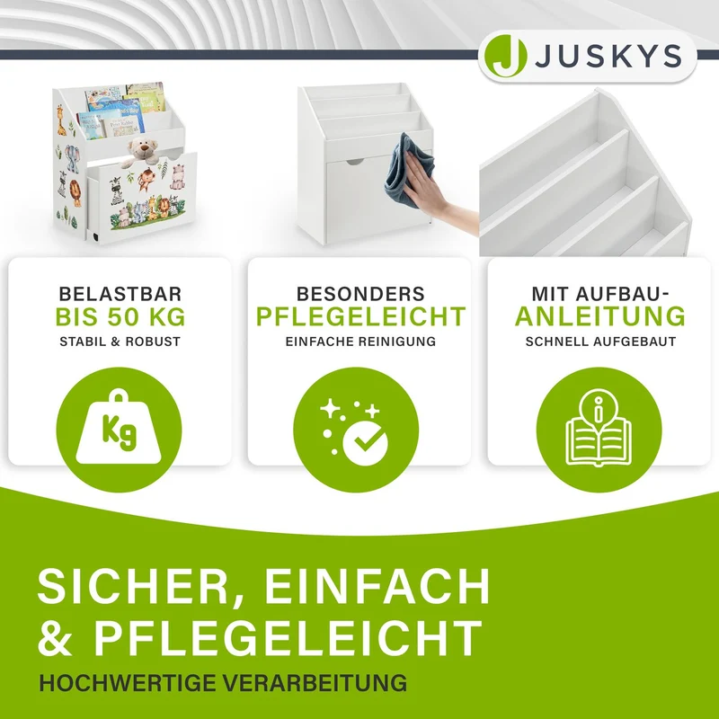 Kinder Bücherregal mit 3 Fächern und herausziehbarer Spielzeugkiste