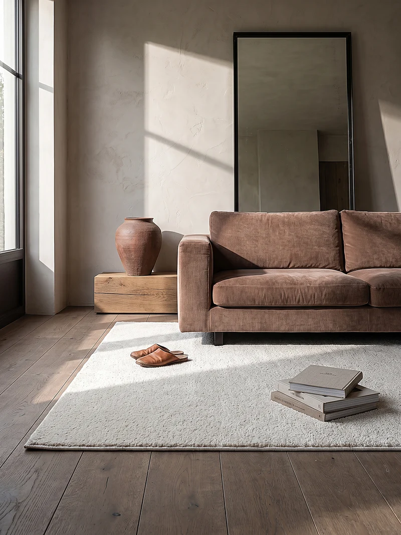 Hochflor-Teppich Cremeweiß Uni - Polypropylen, 18 mm Gesamthöhe