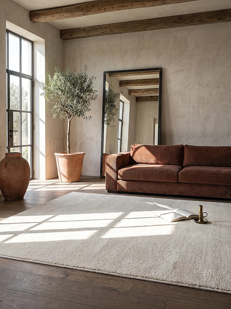 Hochflor-Teppich Cremeweiß Uni - Polypropylen, 18 mm Gesamthöhe