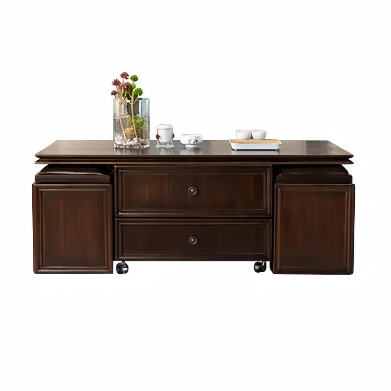 Nordischer Retro-Couchtisch aus Massivholz, 3-in-1-Funktion, höhenverstellbar und mit Universalrollen
