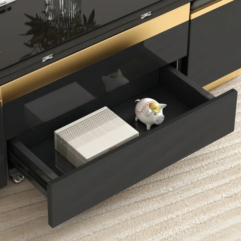 Multifunktions-Couchtisch im leichten Luxus-Stil mit Lackfinish, 3-in-1-Funktion und Universalrollen