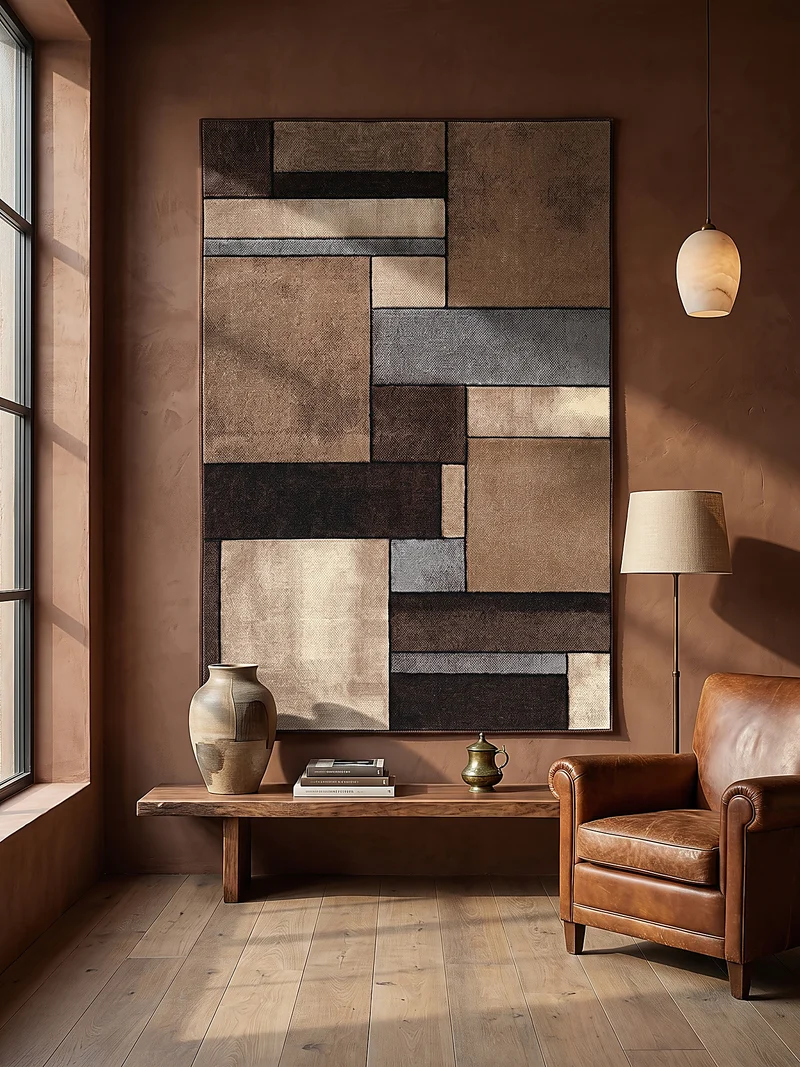 Kurzflor-Teppich Patchwork-Rechtecke Braun - Polypropylen, 14 mm Gesamthöhe