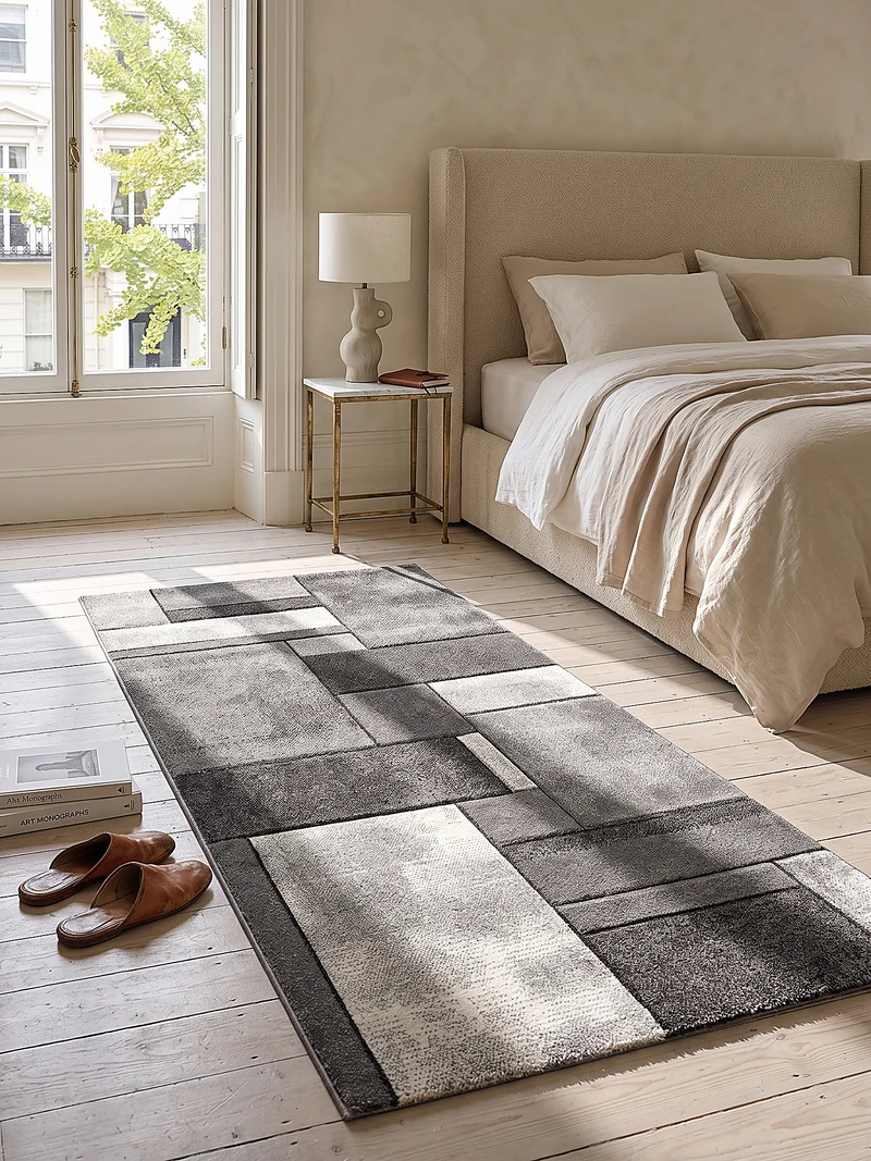 Kurzflor-Teppich Patchwork-Rechtecke Braun - Polypropylen, 14 mm Gesamthöhe
