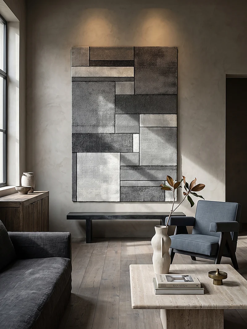 Kurzflor-Teppich Patchwork-Rechtecke Braun - Polypropylen, 14 mm Gesamthöhe