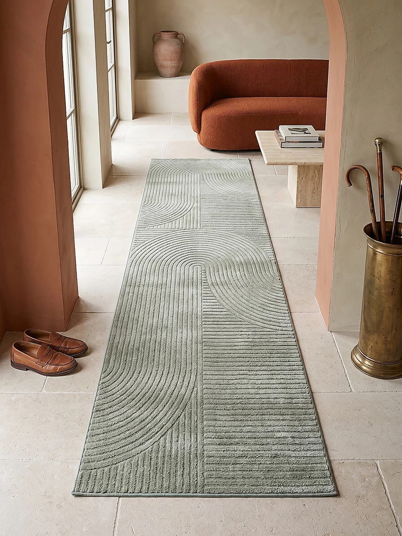 Kurzflor-Teppich 3D-Relief Zen-Halbkreise - Polypropylen-Polyester-Mix, 15 mm Gesamthöhe