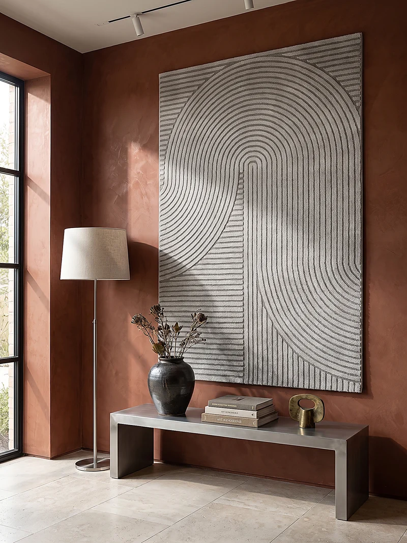Kurzflor-Teppich 3D-Relief Zen-Halbkreise - Polypropylen-Polyester-Mix, 15 mm Gesamthöhe