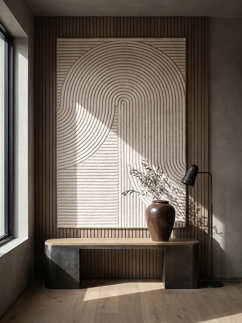 Kurzflor-Teppich 3D-Relief Zen-Halbkreise - Polypropylen-Polyester-Mix, 15 mm Gesamthöhe