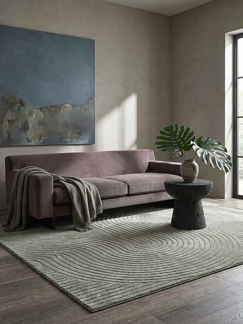 Kurzflor-Teppich 3D-Relief Zen-Halbkreise - Polypropylen-Polyester-Mix, 15 mm Gesamthöhe