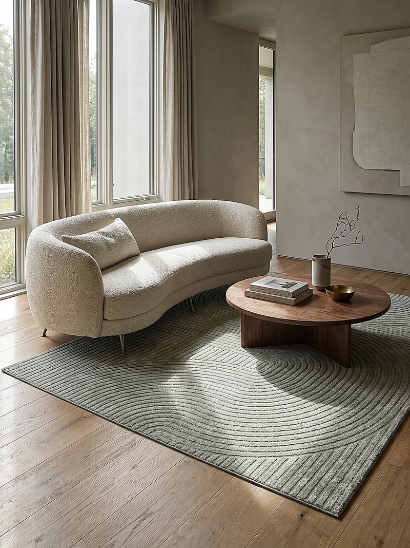Kurzflor-Teppich 3D-Relief Zen-Halbkreise - Polypropylen-Polyester-Mix, 15 mm Gesamthöhe