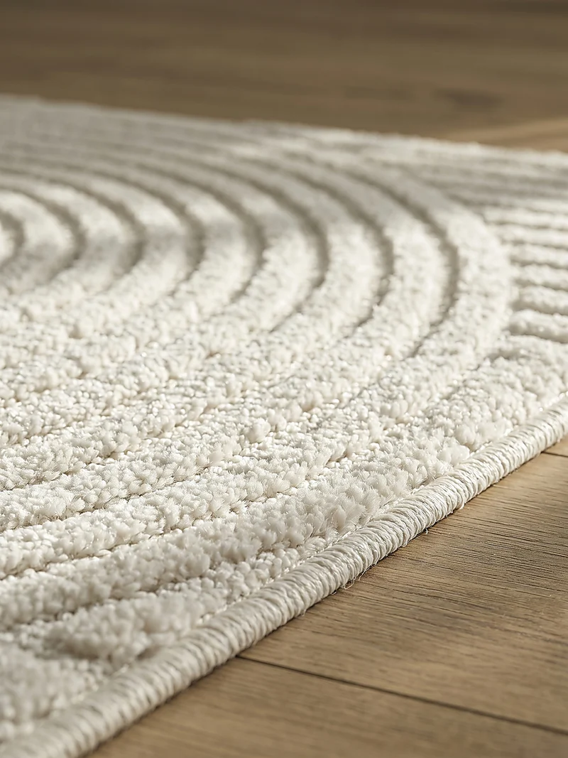Kurzflor-Teppich 3D-Relief Zen-Halbkreise - Polypropylen-Polyester-Mix, 15 mm Gesamthöhe