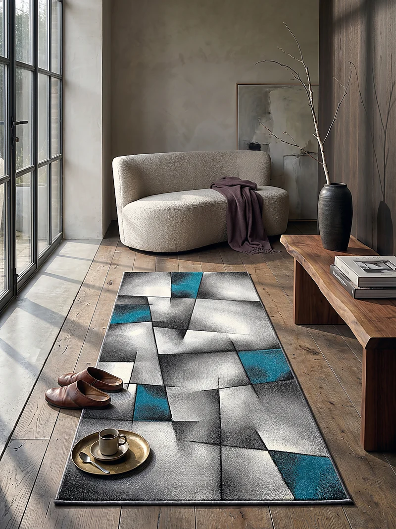 Kurzflor-Teppich Distressed Patchwork-Flächen - Polypropylen, 14 mm Gesamthöhe