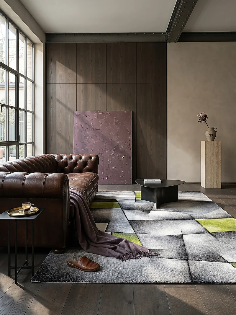 Kurzflor-Teppich Distressed Patchwork-Flächen - Polypropylen, 14 mm Gesamthöhe