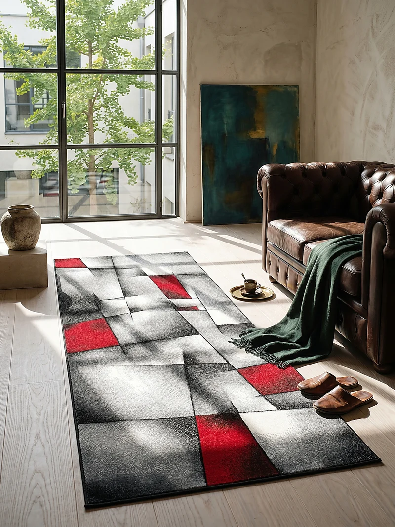 Kurzflor-Teppich Distressed Patchwork-Flächen - Polypropylen, 14 mm Gesamthöhe