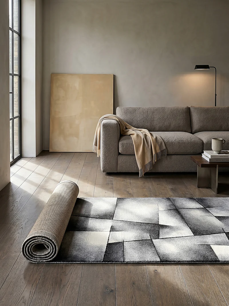 Kurzflor-Teppich Distressed Patchwork-Flächen - Polypropylen, 14 mm Gesamthöhe
