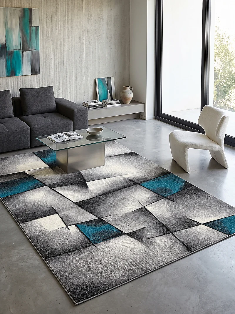Kurzflor-Teppich Distressed Patchwork-Flächen - Polypropylen, 14 mm Gesamthöhe