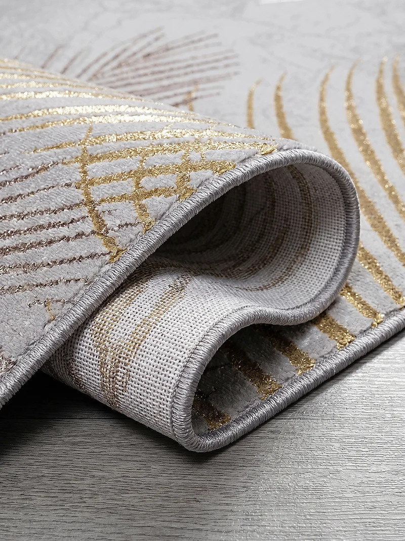 Kurzflor-Teppich Metallic-Palmblätter Glamour - Polyester, 9 mm Gesamthöhe