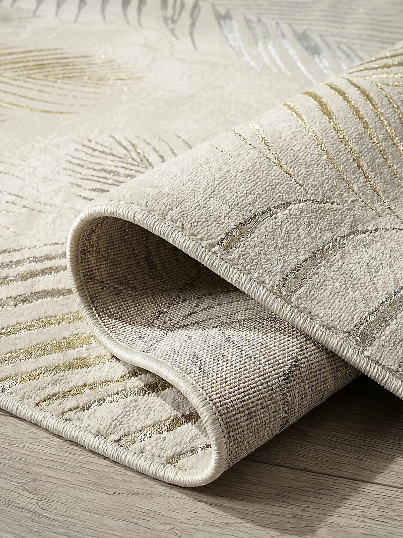 Kurzflor-Teppich Metallic-Palmblätter Glamour - Polyester, 9 mm Gesamthöhe