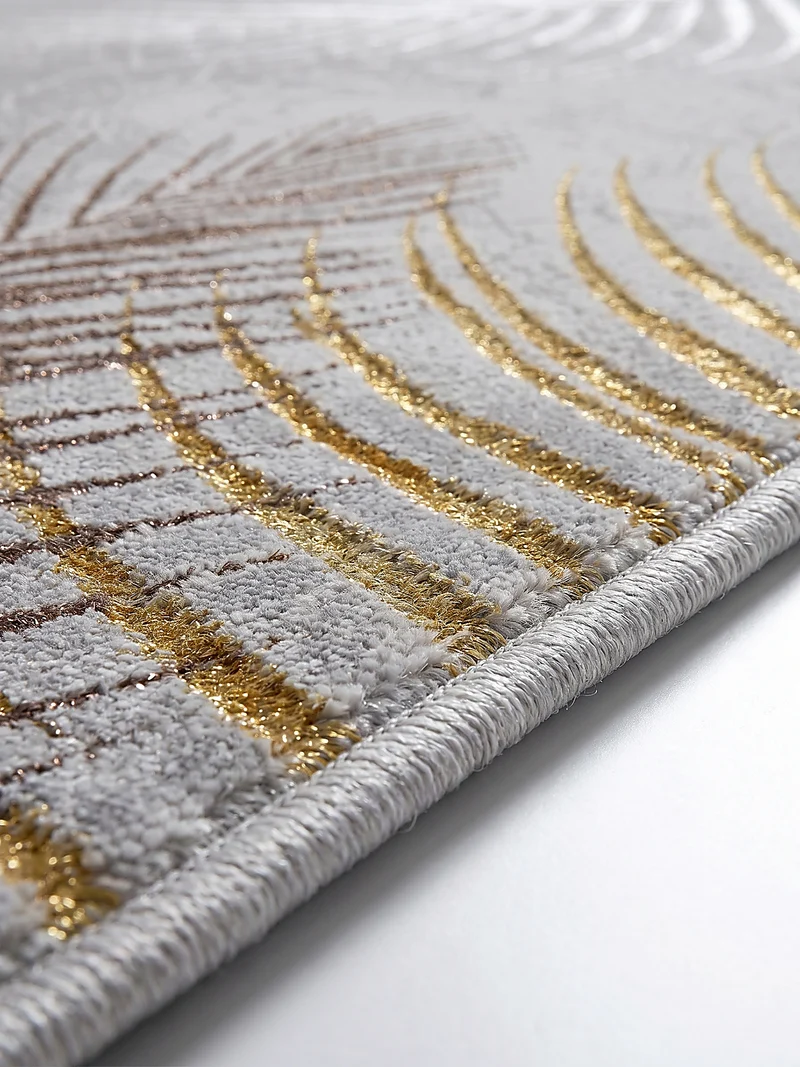 Kurzflor-Teppich Metallic-Palmblätter Glamour - Polyester, 9 mm Gesamthöhe