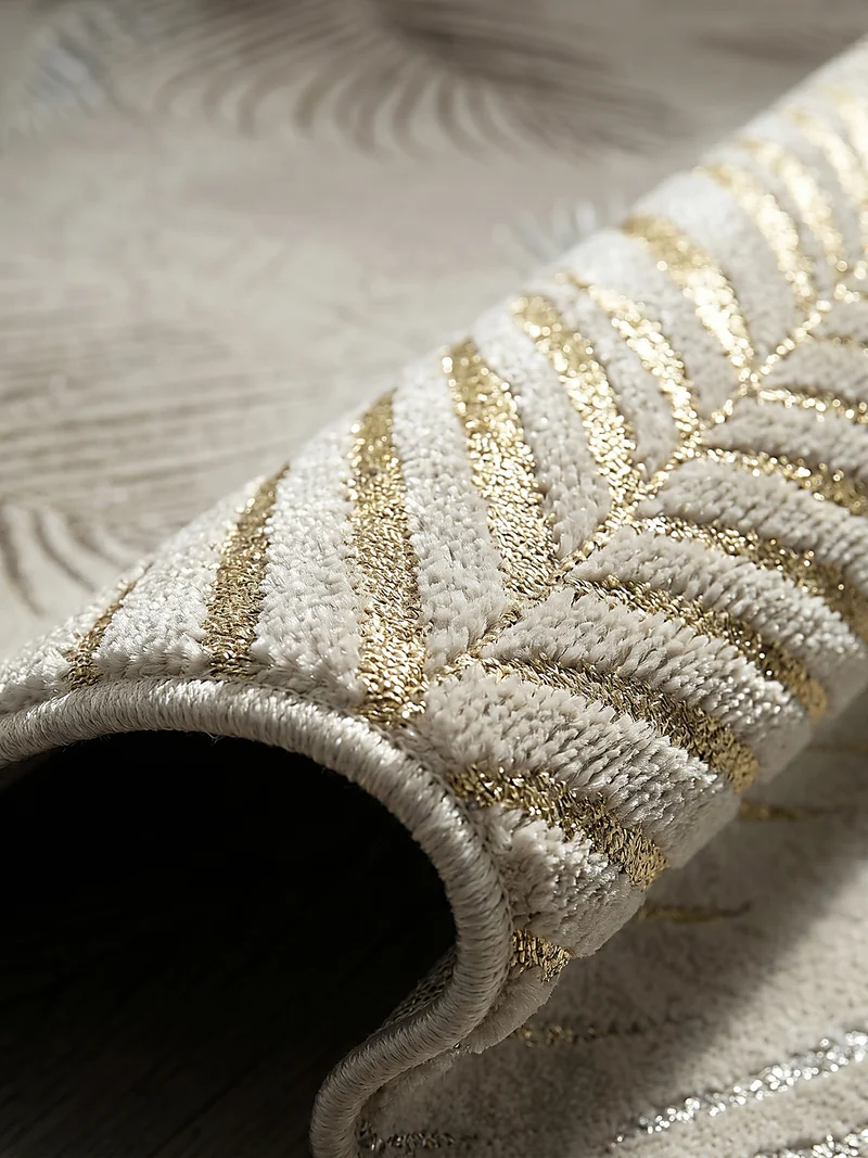 Kurzflor-Teppich Metallic-Palmblätter Glamour - Polyester, 9 mm Gesamthöhe